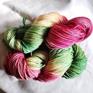 Grab Bag ~ pink, green & cream sport weight merino wool yarn ~ 2 x 3.5oz